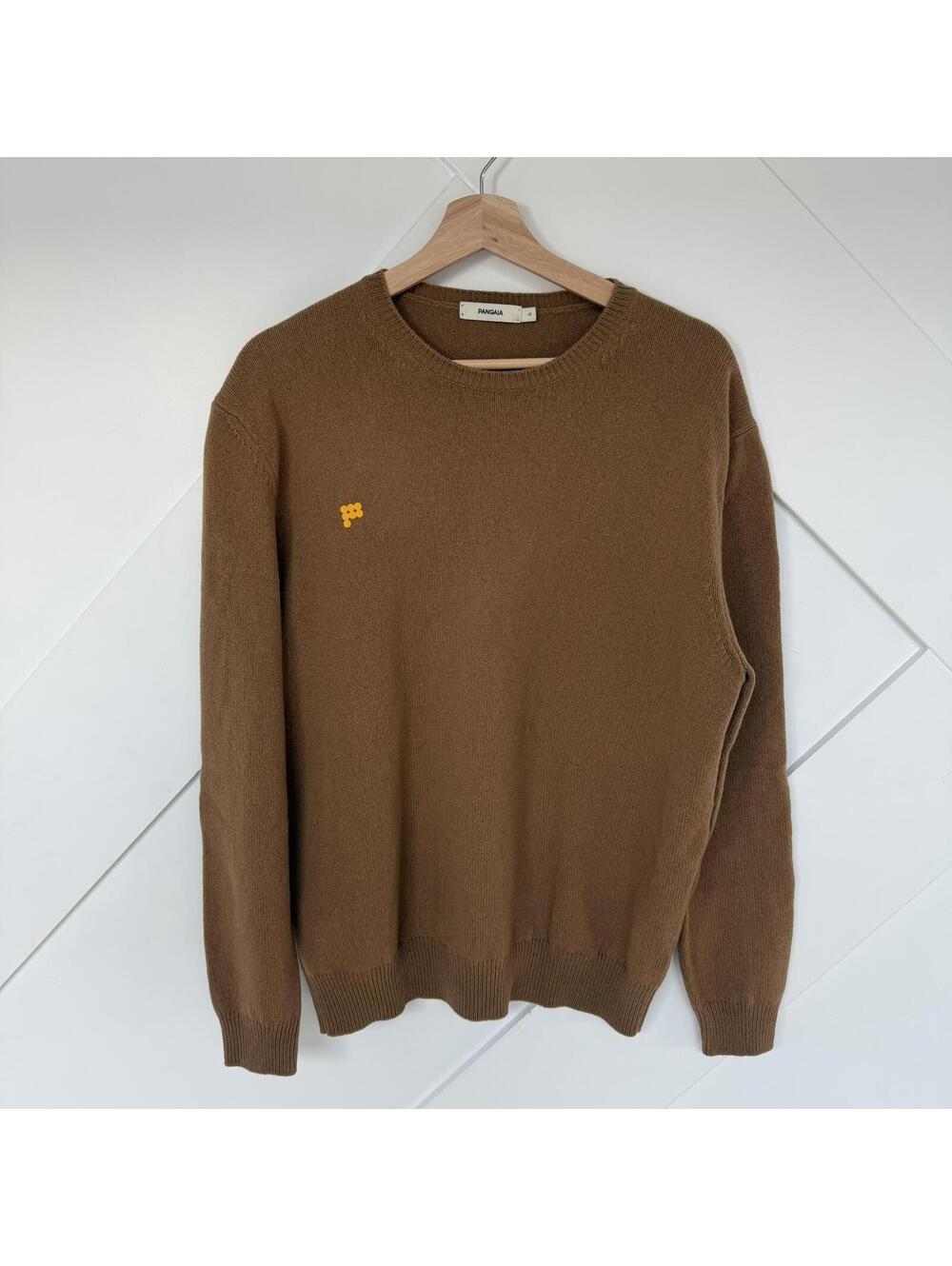Pangaia Brown Knit Sweater with Yellow Logo Size S